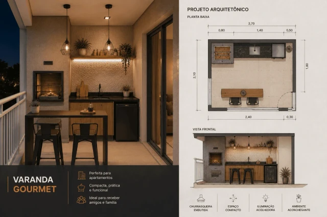 Projeto de varanda gourmet aconchegante