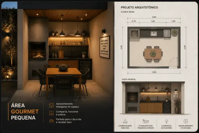 Projeto de área gourmet pequena e funcional
