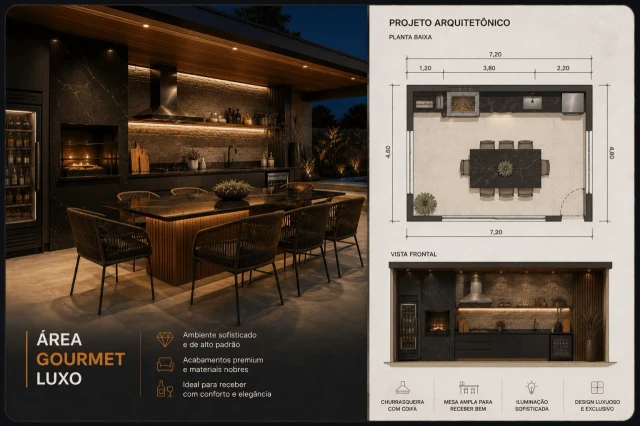 Projeto de área gourmet de luxo